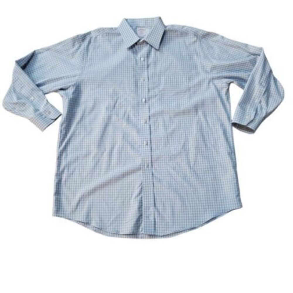 Brooks Brothers 346 LS Button Down Shirt 17-2/3 Blue, Yellow, White Non Iron